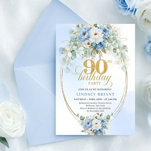 Soft Bohemian Blue Peonies Birthday Invite