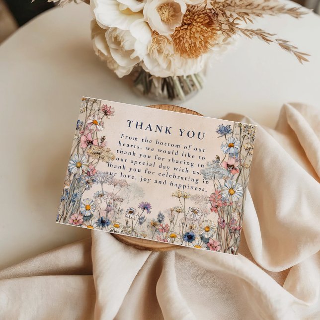 Soft Bohemian Floral Meadow Wedding Thank You Card (Creator Uploaded)