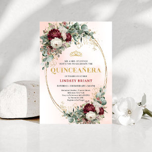 Soft Bohemian Marsala Flowers Gold 15th Birthday Invitation