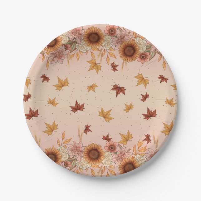 Soft Boho Autumn Pattern Paper Plates (Front)