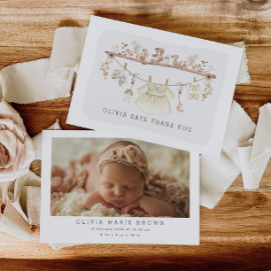 Soft Boho Baby Girl Clothes Nursery Photo Thank You Card