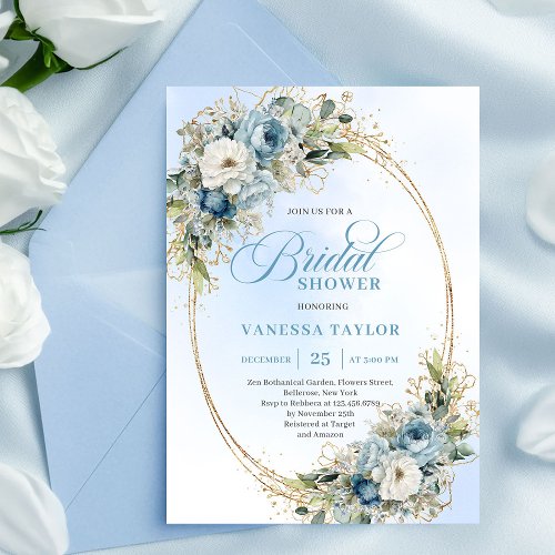 Soft Boho Dusty Blue Floral Greenery Bridal Shower