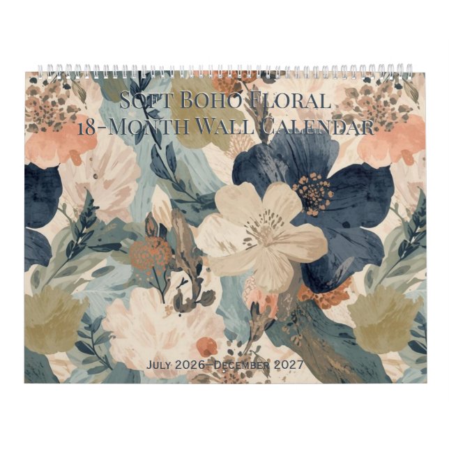 Soft Boho Floral 18-Month Wall Calendar (Cover)