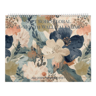 Soft Boho Floral 18-Month Wall Calendar