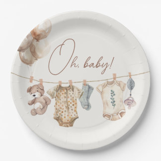 Soft Boho Neutral Baby Clothes Baby Shower Paper Plates