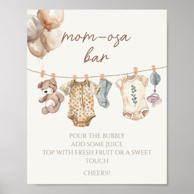Soft Boho Neutral Baby Clothes Mom-osa Bar Poster (Front)