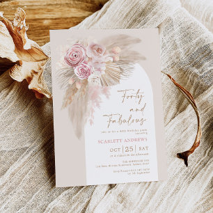 Soft Boho Pampas Grass Dried Flower 40th Birthday Invitation
