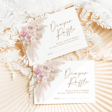 Soft Boho Pampas Grass Pink Flowers Diaper Raffle Enclosure Card