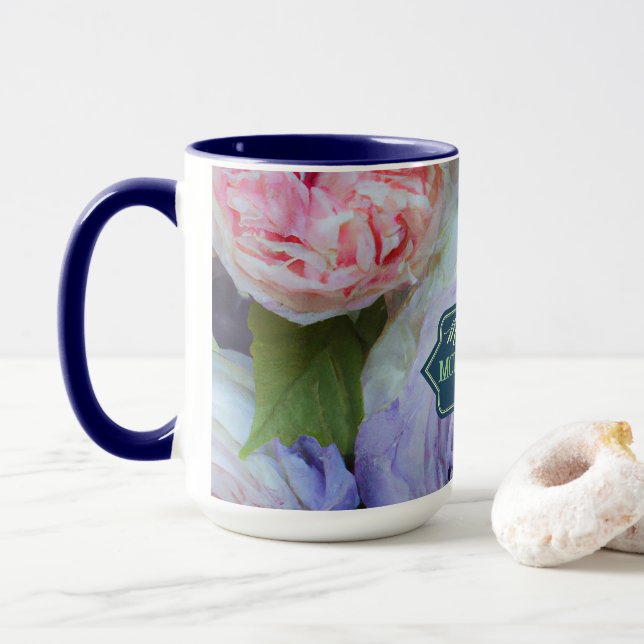 Soft & bold multi flower Personalized Mug (With Donut)