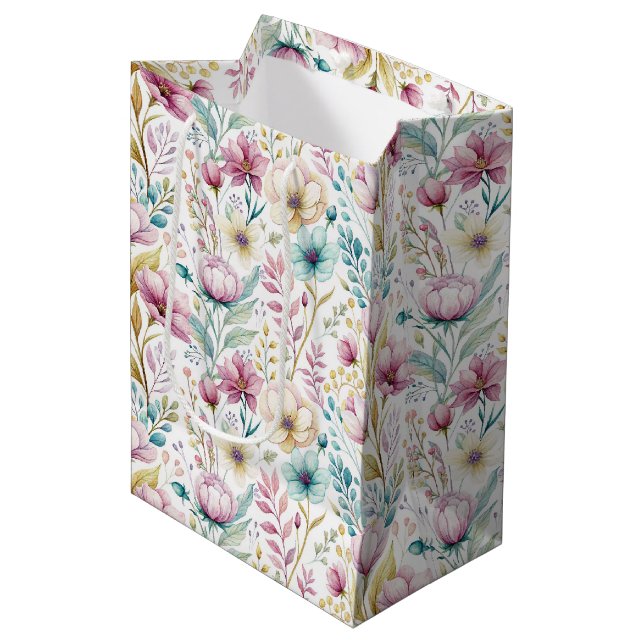 Soft Botanical Easter Flower Design Medium Gift Bag (Front Angled)