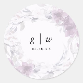 Soft Botanical Floral Monogram and Date Wedding Classic Round Sticker
