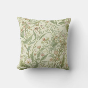 Soft Botanical Floral Sage Green Throw Pillow