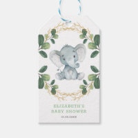 Soft Botanical Greenery Elephant Coed Baby Shower Gift Tags