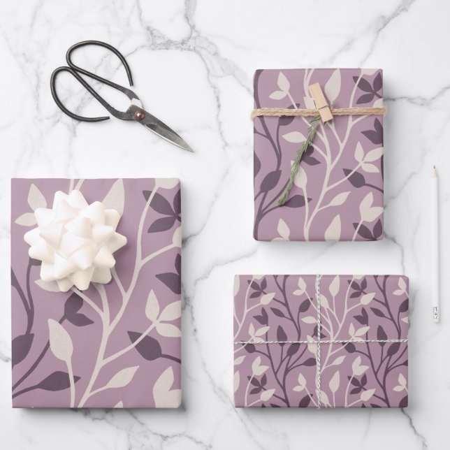 Soft Botanical Mauve Leaf Elegant Chic Wrapping Paper Sheets (Front)