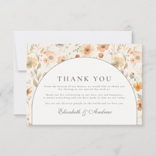 Soft Botanical Meadow Wedding Thank You Card