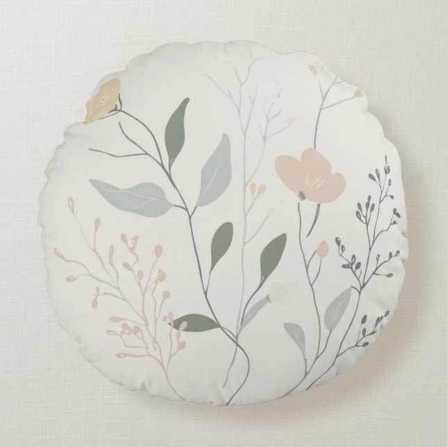 Soft Botanical – Minimal Pastel Wildflower Round Pillow (Front)