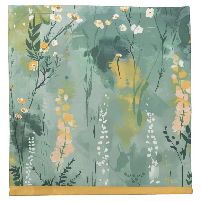 Soft Botanical Sage Green Entertaining Napkins (Front)