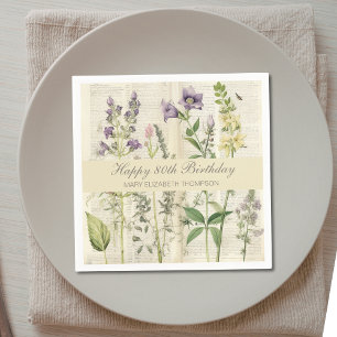 Soft Botanical Vintaqe Wildflower 80th Birthday Napkins