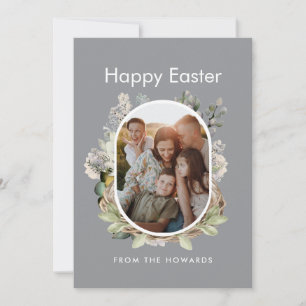 Soft Botanical Watercolor Easter Nest Family Photo Holiday Card