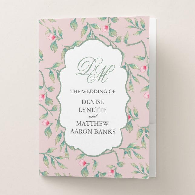 Soft Botanical Wedding Pocket Folder (Front)