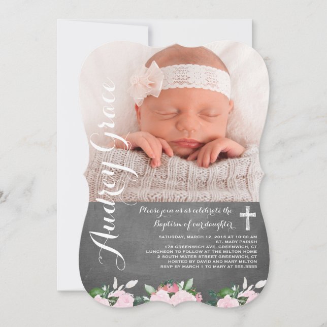 Soft Botanicals Chalkboard | Baptism Invitation (Front)
