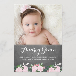 Soft Botanicals Chalkboard Birth Announcement