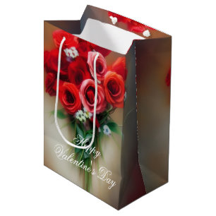 Soft bouquet of roses valentine  medium gift bag