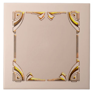 Soft Brown and Gold Style Art Deco Ceramic Tile