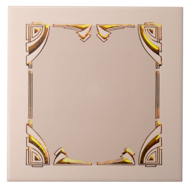 Soft Brown and Gold Style Art Deco Ceramic Tile (Front)
