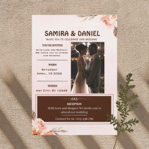 Soft Brown Cream Rustic Floral Wedding Invitation
