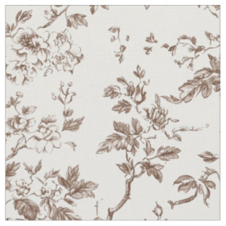 Soft Brown Floral Vine Toile Fabric
