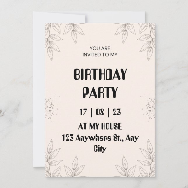 Soft Brown Leaf Birthday Invitation (Front)