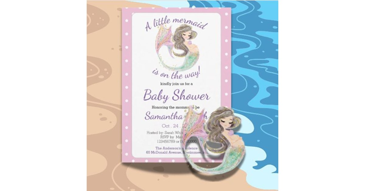 Soft Brown Mermaid Baby Shower glitter theme Invitation | Zazzle