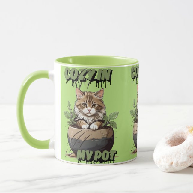 Soft Browns Cozy Kitty Cartoon Mug (With Donut)