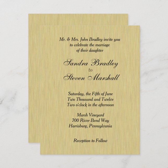 Soft Brushed Gold Wedding Invitation (Front/Back)