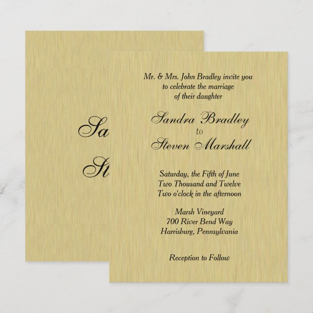 Soft Brushed Gold Wedding Invitation (Front/Back)