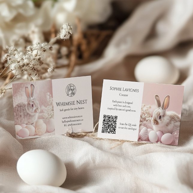 Soft Bunny Easter Kids Boutique 2 Photo Qr logo Business Card (Soft Bunny Easter Kids Boutique 2 Photo Qr logo Business Card)