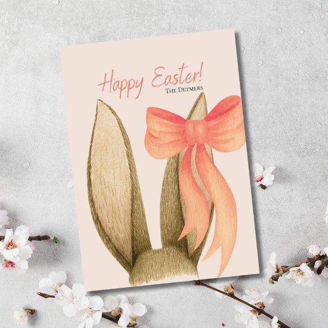 Soft Bunny Energy Easter Card  (Birthday Depot Party Supplies Trendy Stylish Cute
Happy Easter Bunny Ears Peach Bow Greeting Card)