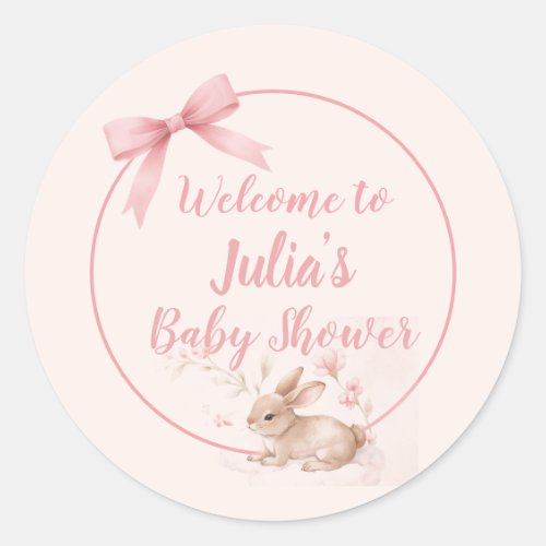Soft Bunny Welcome Design with Pastel Ribbon  Classic Round Sticker