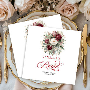 Soft Burgundy Floral Bridal Shower Napkins
