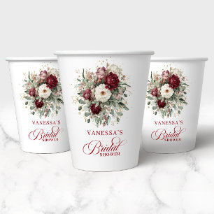 Soft Burgundy Floral Bridal Shower Paper Cups