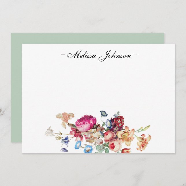 Soft Burgundy Floral Personalized Note Card (Front/Back)