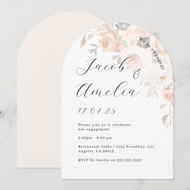 Soft Burnt Orange Floral Arch Engagement Party   Invitation (Front/Back)