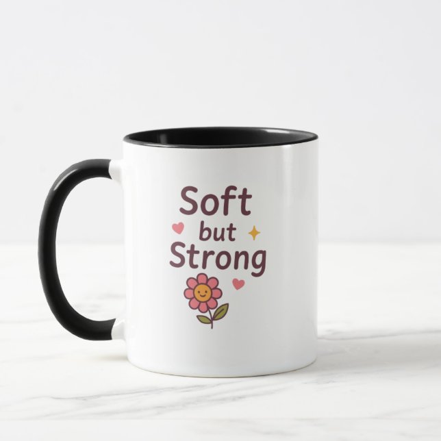 Soft but Strong – Cute Pastel Flower Mug (Left)