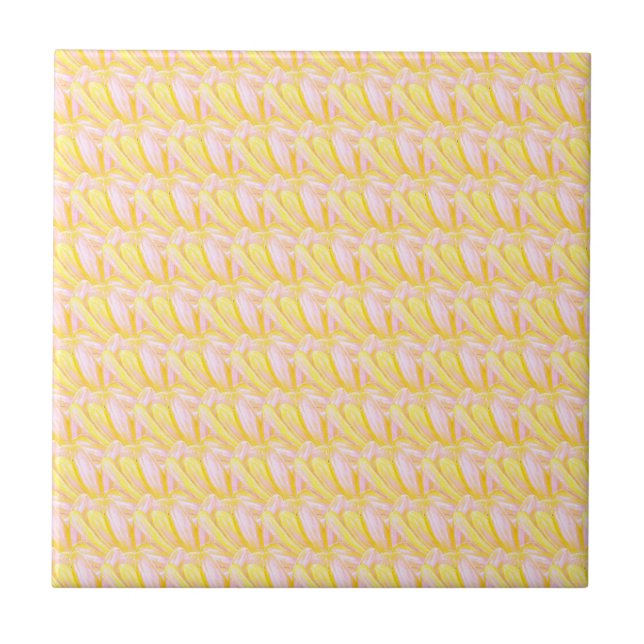 Soft Butter Yellow Flower Petal Pattern  Ceramic Tile (Front)