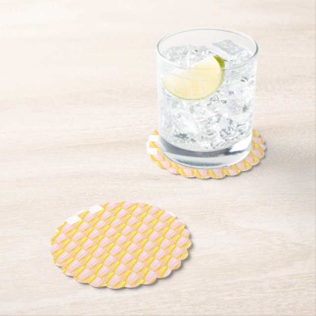 Soft Butter Yellow Flower Petal Pattern  Paper Coaster (Insitu)