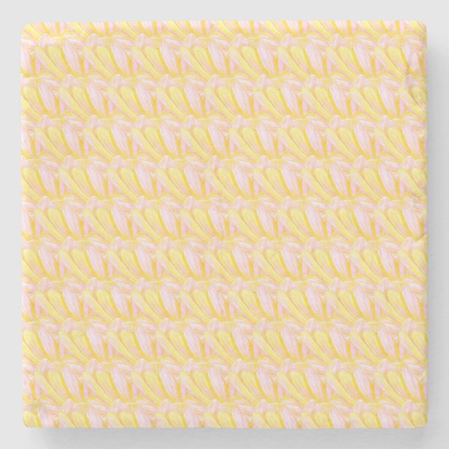 Soft Butter Yellow Flower Petal Pattern  Stone Coaster (Front)