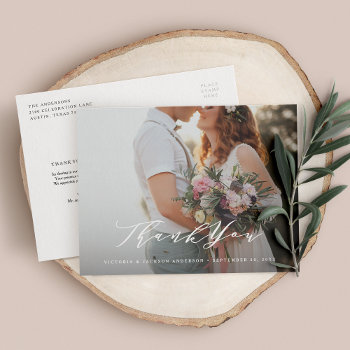 Soft Calligraphy Wedding Thank You Photo Post Card by FINEandDANDY at Zazzle