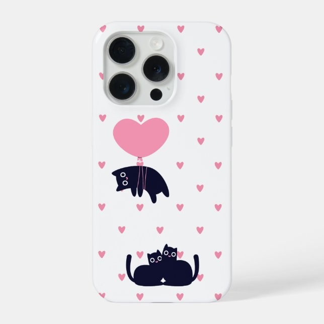 Soft Cat Polka Hearts iPhone Case (Back)