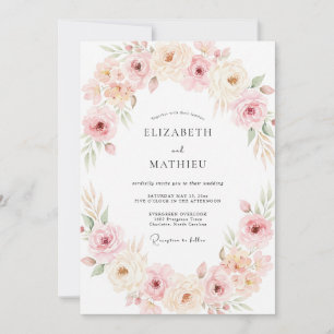 Soft Champagne Apricot Peony Wedding Invitation